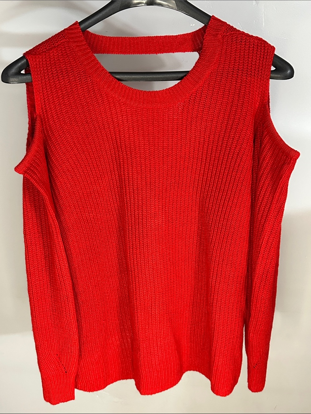 Ashley Stewart Red Cold-Shoulder Ribbed Knit Sweater